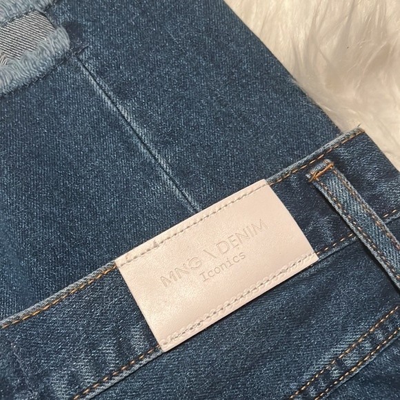 MANGO High Rise Frayed Straight Jeans Blue - Picture 5 of 7